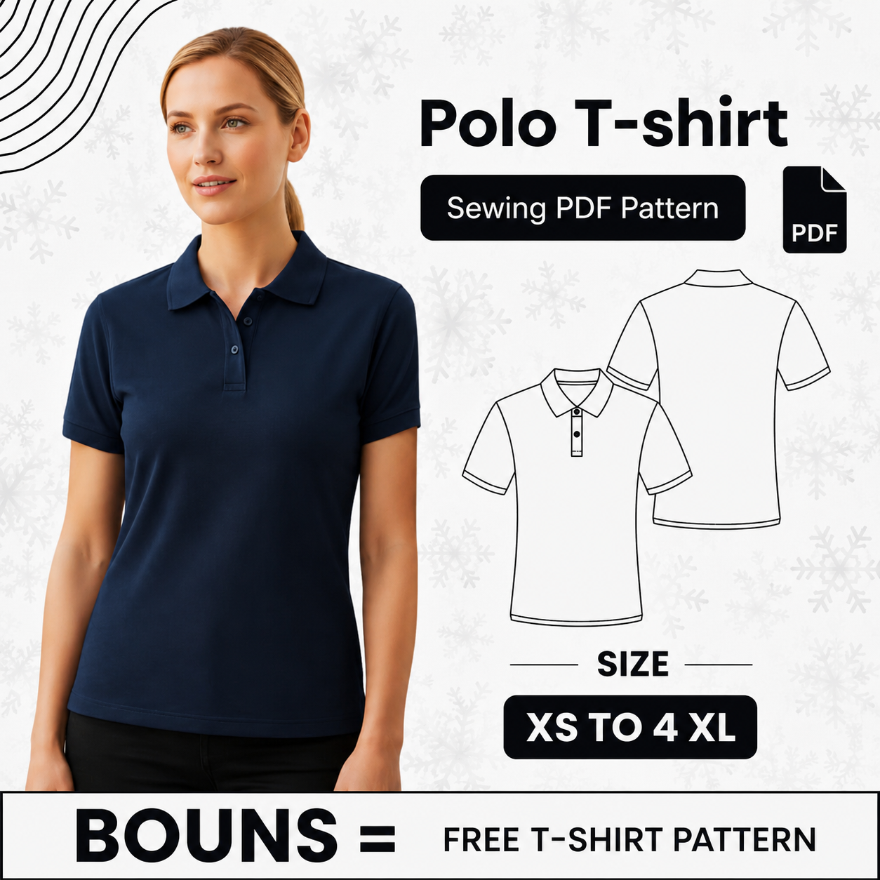 Women’s Polo Sewing Pattern: Short Sleeve, Two-Button (Sizes XS-4XL) (PDF Download)